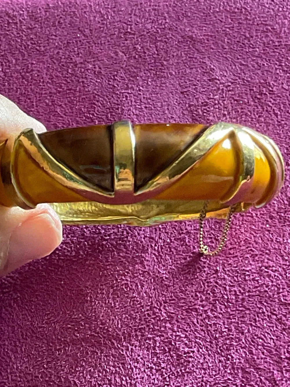 Original by Robert Hinged Bracelet Brown Amber Gold Tone Signed. 1960’s Era.